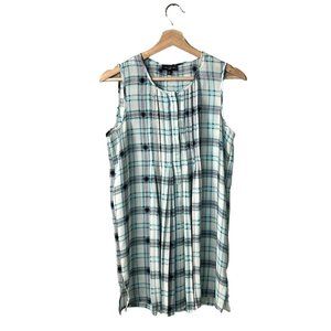 The Limited Tunic Top Size XS Sleeveless Shirt Aqua Green Plaid Pleated Chiffon